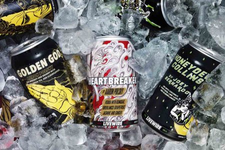 Various canned cocktails from LIveWire, a new boozy RTD line that's attempting to add a rock'n'roll vibe to mixed drinks