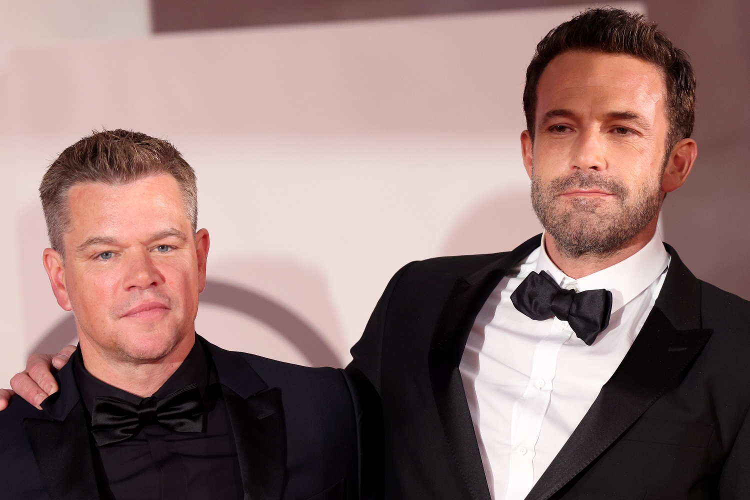 Ben Affleck and Matt Damon attend the red carpet of the movie "The Last Duel" during the 78th Venice International Film Festival on September 10, 2021 in Venice, Italy