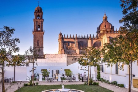 The glorious exterior of the world's finest hotel in a sherry bodega, Tio Pepe