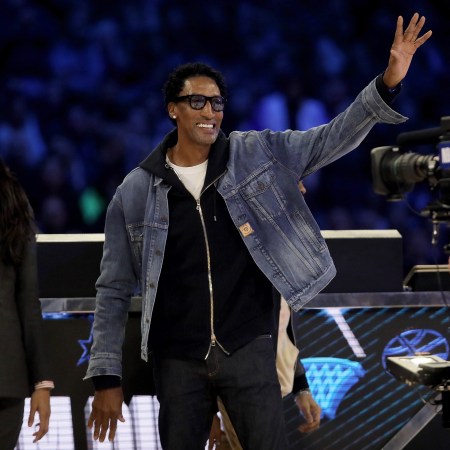 Scottie Pippen is introduced in the 2020 NBA All-Star - AT&T Slam Dunk Contest during State Farm All-Star Saturday Night at the United Center on February 15, 2020 in Chicago, Illinois.