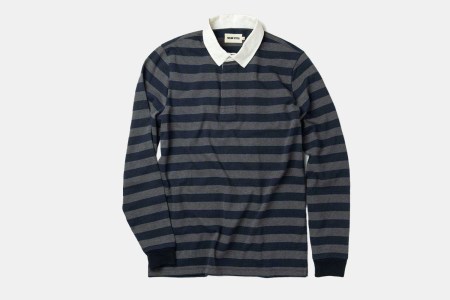 a striped rugby shirt