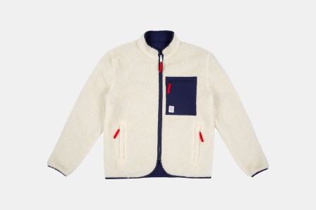 a reversible white fleece jacket