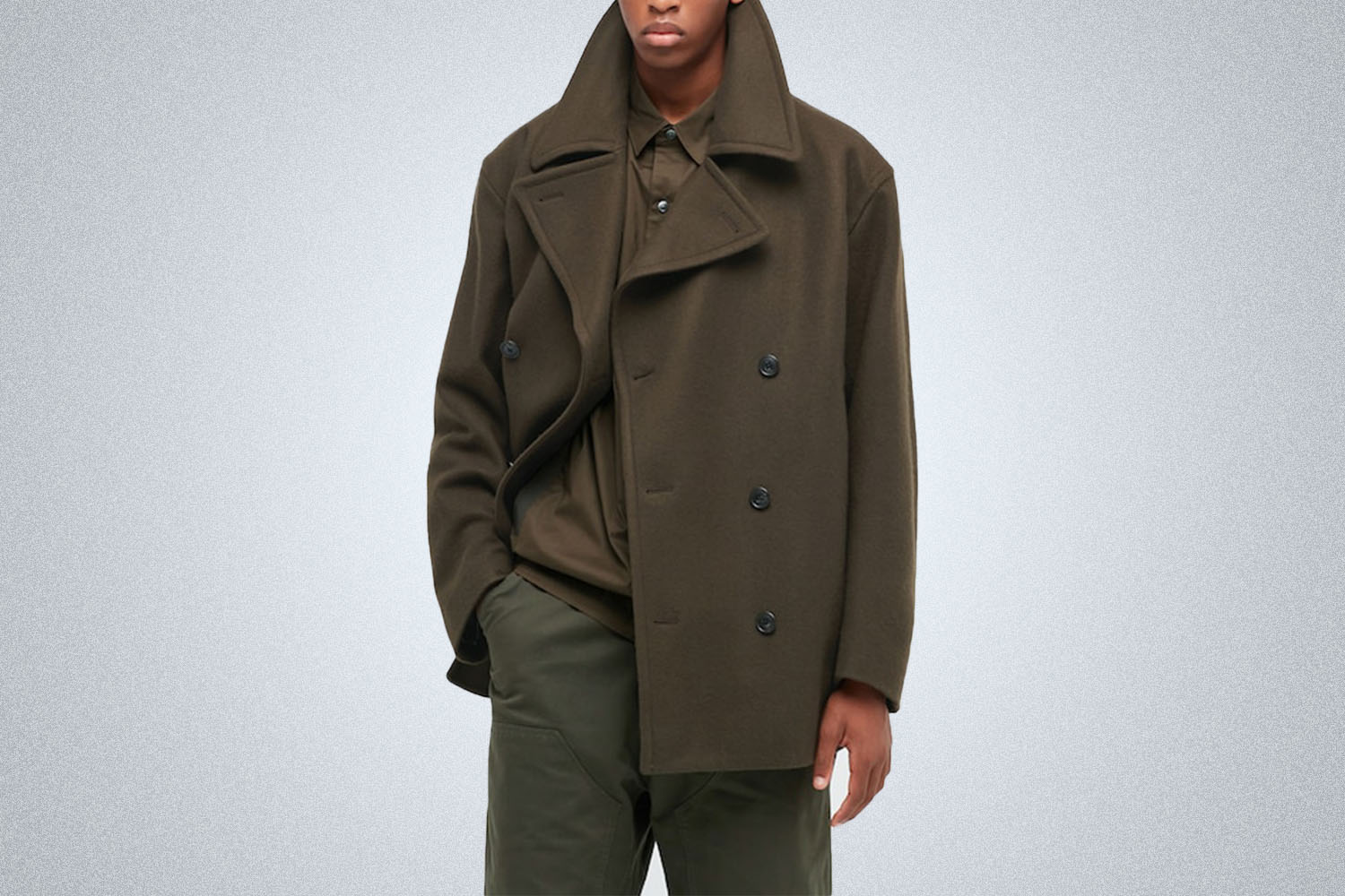 a green peacoat