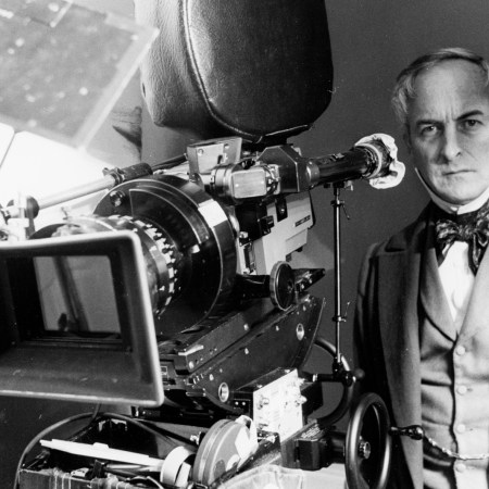 james ivory on the set of "the europeans" in 1979, dressed in an 1850s costume to match the actors on screen