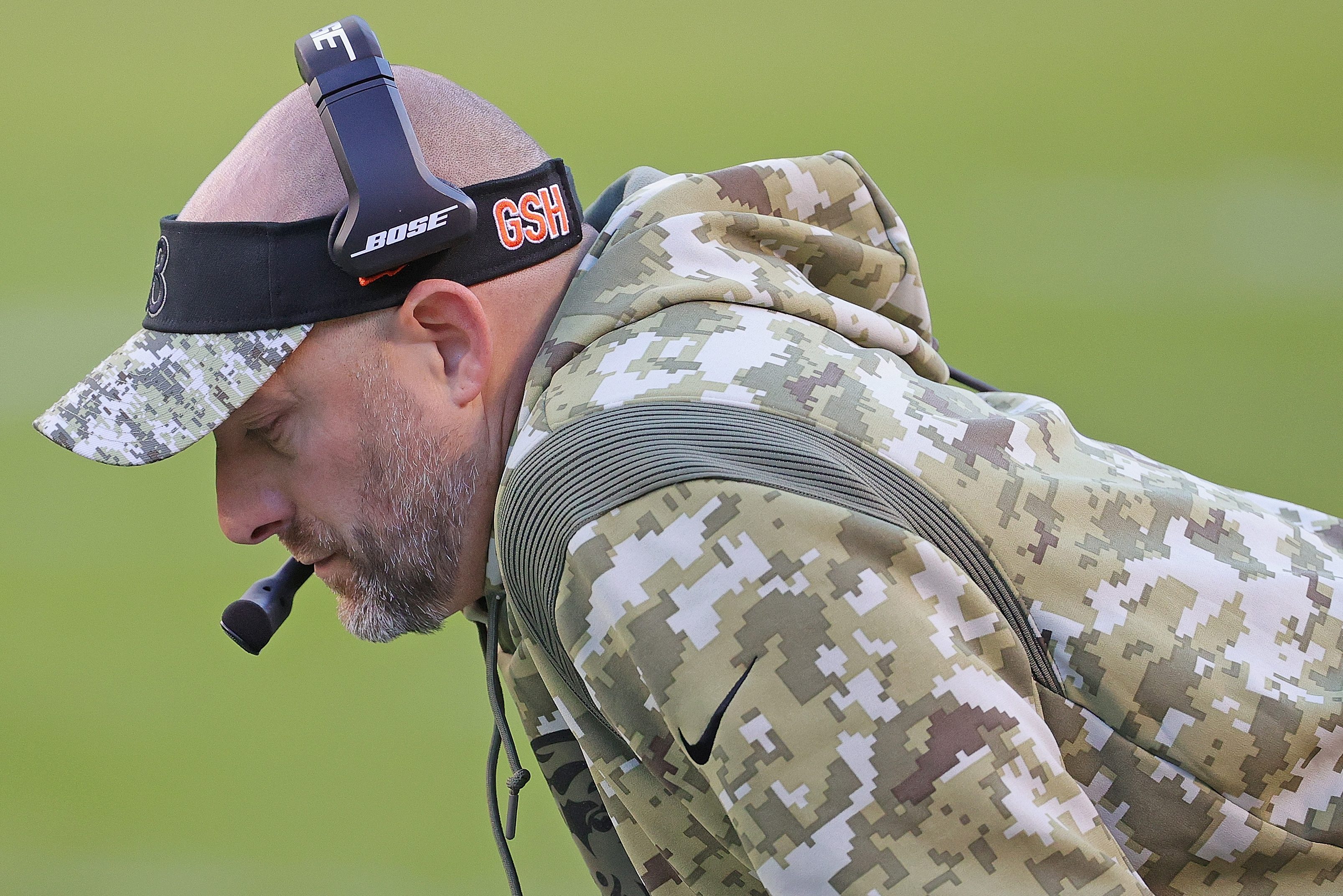 Matt Nagy reacts after the Baltimore Ravens scored a touchdown against the Bears. The coach is rumored to be fired after his game on Thanksgiving.