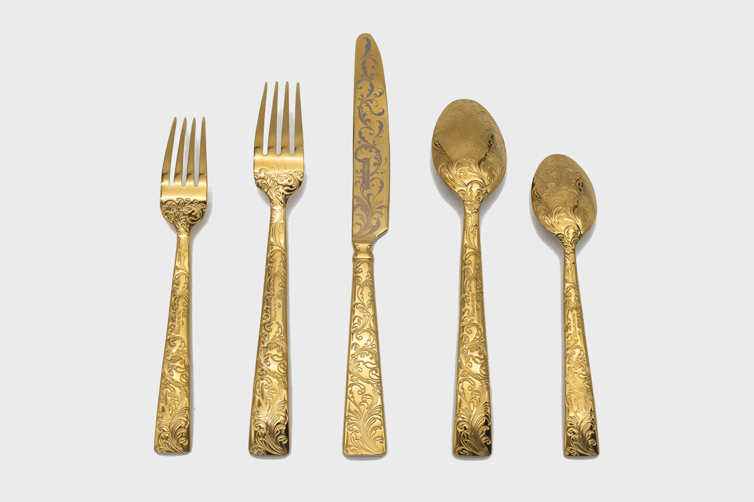 RICCI SILVERSMITH 45-Piece Gold Parisian Garden Flatware Set