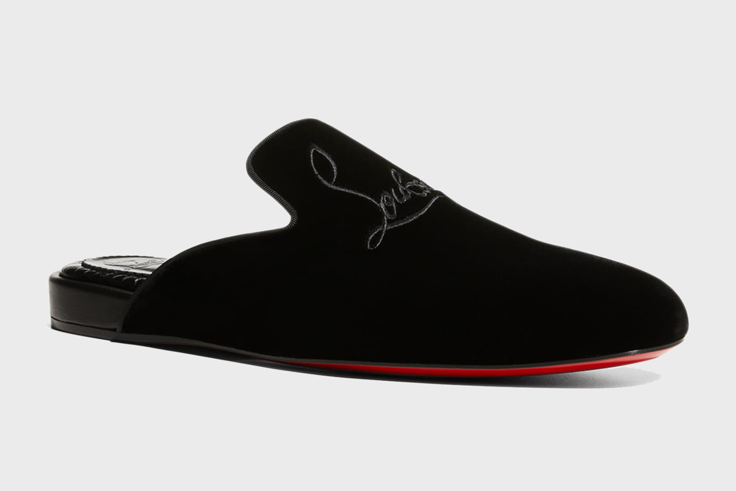 CHRISTIAN LOUBOUTIN Men's Coolito Logo Velvet Red Sole Mules