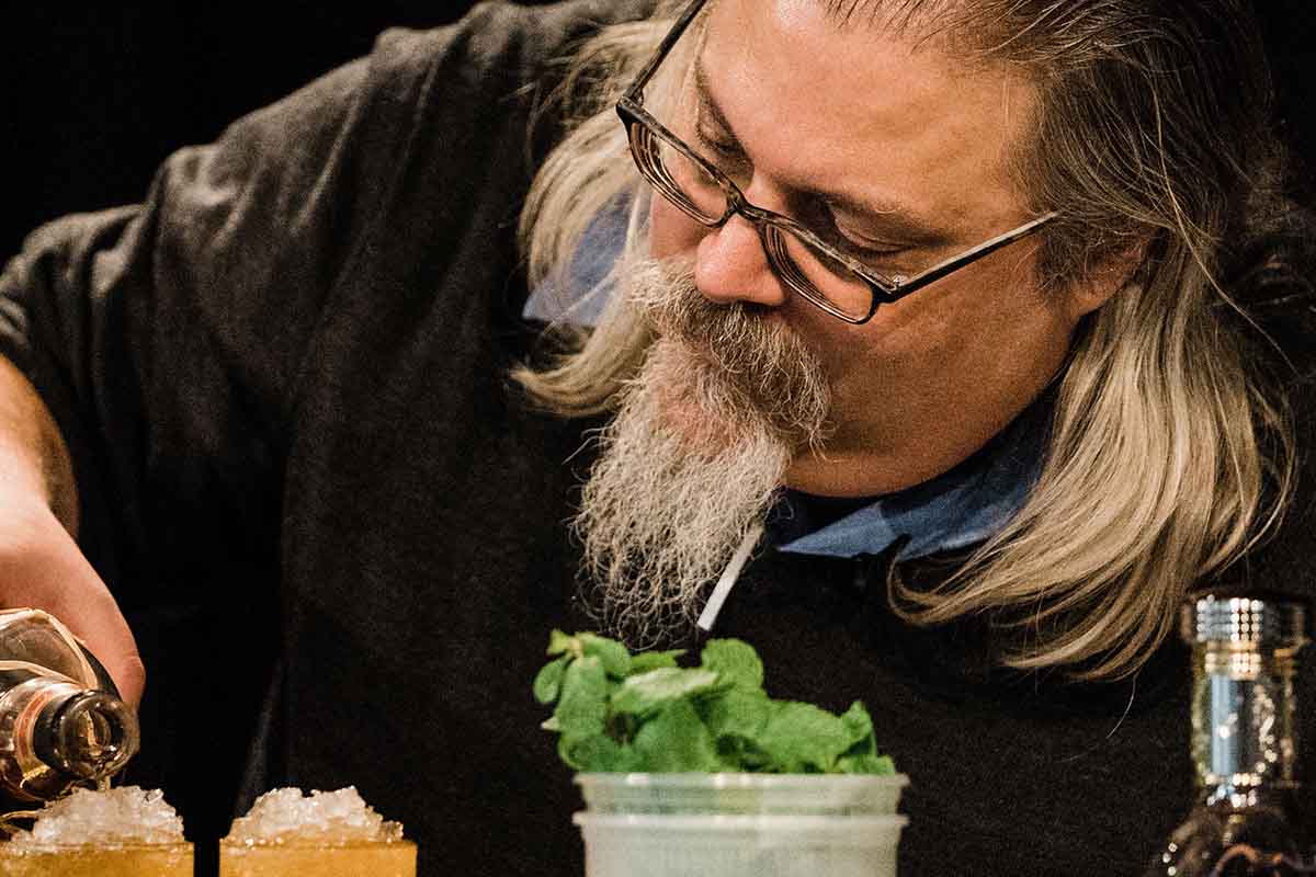 Oxford Companion co-author David Wondrich, pouring a drink