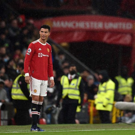 Manchester United's Portuguese striker Cristiano Ronaldo looks on during the English Premier League football match between Manchester United and Arsenal at Old Trafford in Manchester, north west England, on December 2, 2021