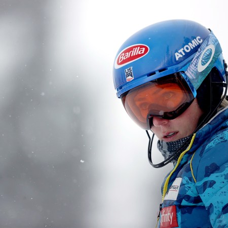 Mikaela Shiffrin wearing ski goggles.