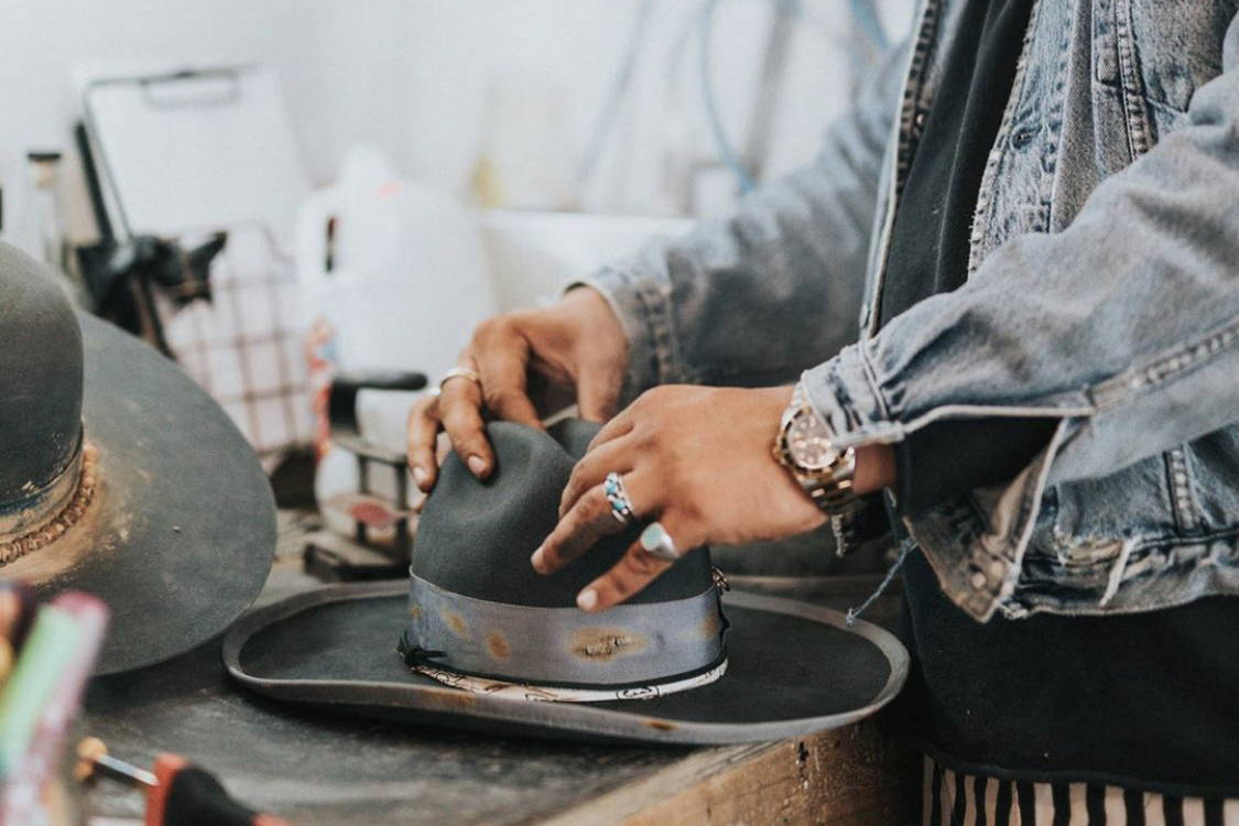 Alberto Hernández of Meshika Custom Hats works his craft