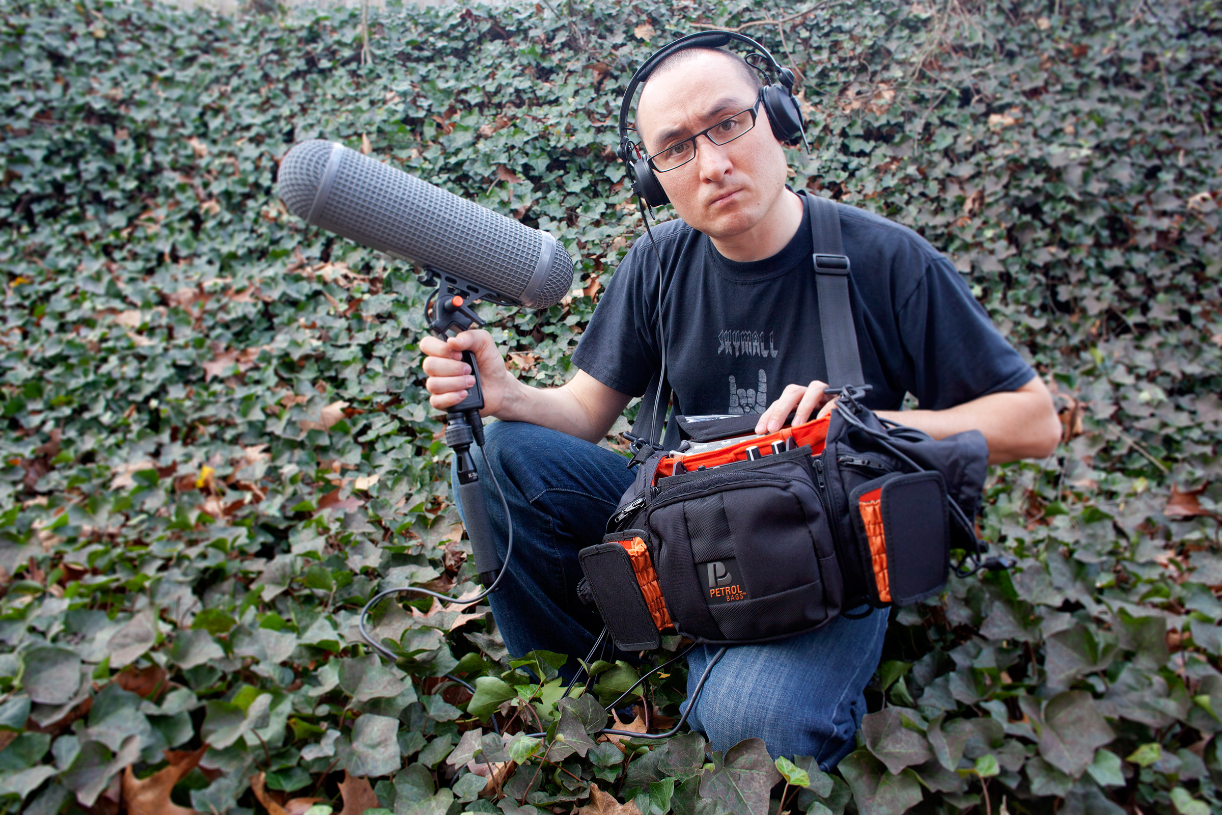 Portrait of American electronica musician and sound designer Richard Devine outside his home studio in North Carolina