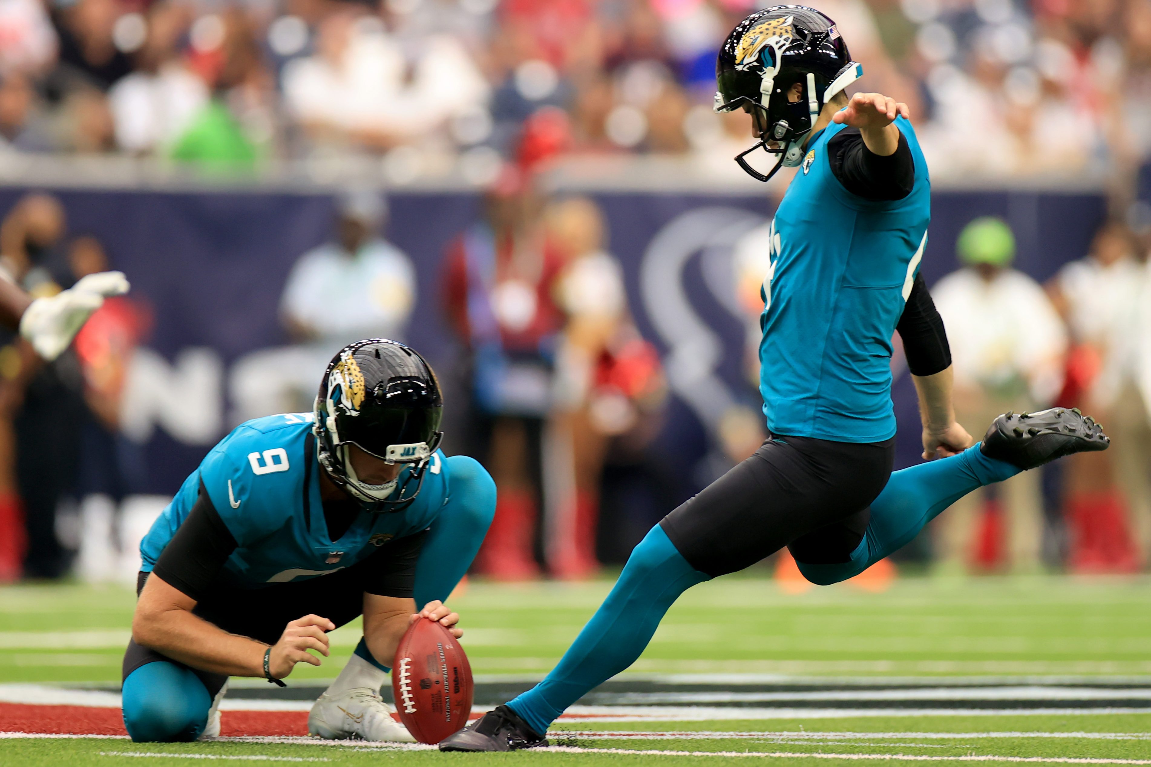 Josh Lambo misses a field goal against the Houston Texans on September 12, 2021