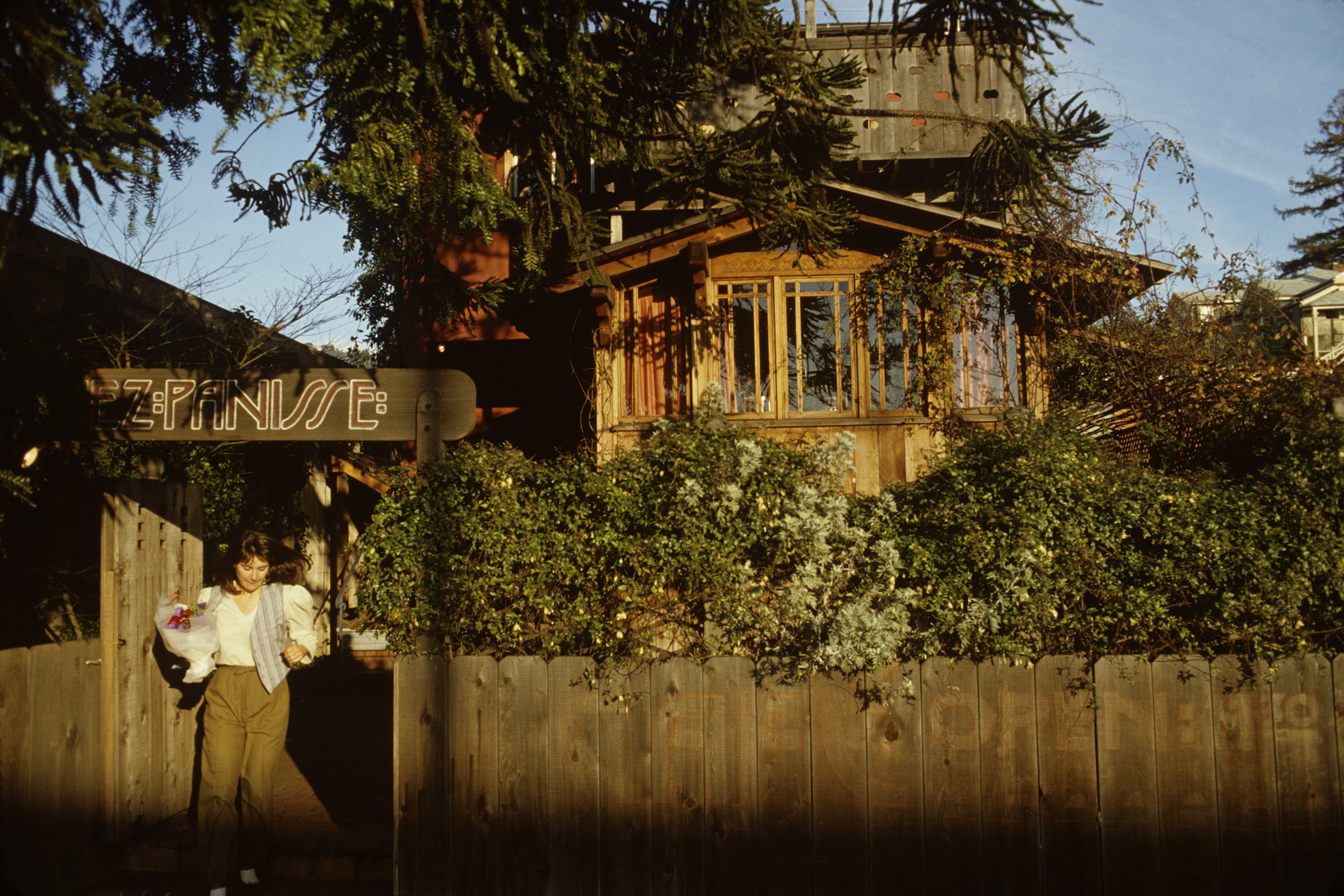 American chef and restaurateur Alice Waters stands outside of Chez Panisse in Berkeley in 1982