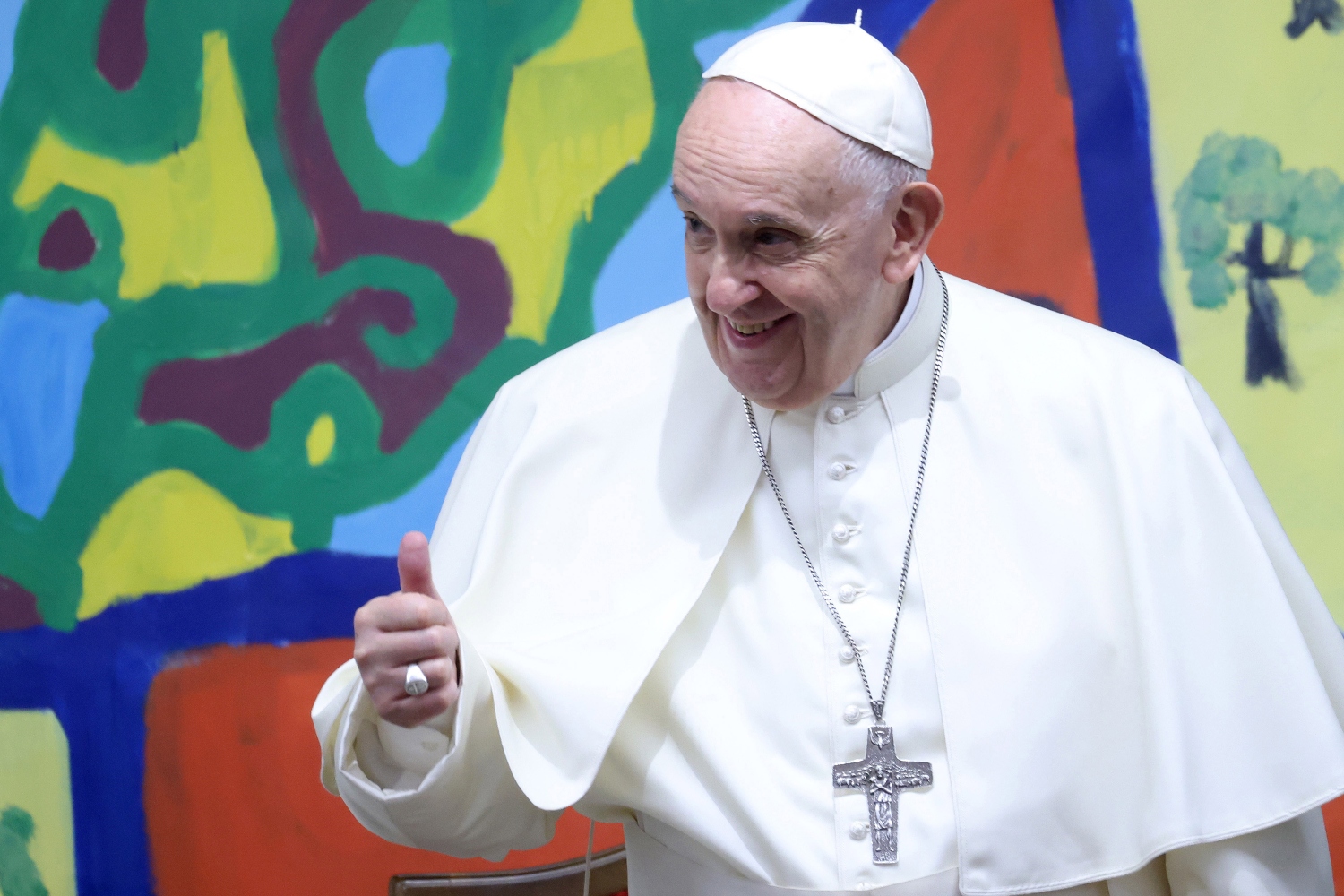 Pope Francis during the meeting with the young people of the Scholas Community at the Pontifical International College Maria Mater Ecclesiae. Rome (Italy), November 25th, 2021.