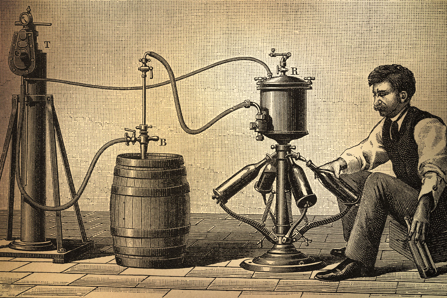 Distillery worker, historic illustration.