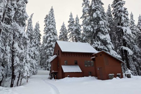 The UC Berkeley Central Sierra Snow Lab covered in snow.