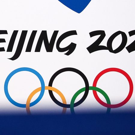 The Beijing 2022 logo is seen at Sheremetyevo International Airport