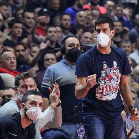 Serbian tennis star Novak Djokovic wearing a face mask. The 34-year-old recently had his visa restored after being detained in Australia ahead of the Australian Open in 2022.