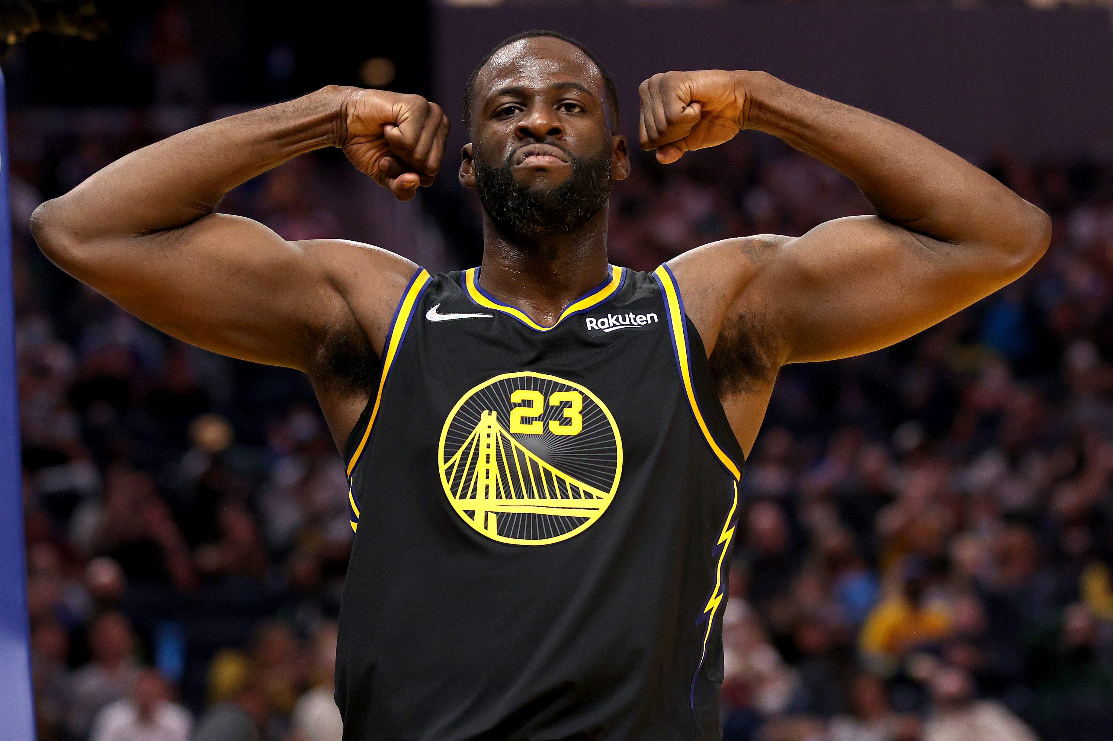 Draymond Green of the Golden State Warriors reacts during a game