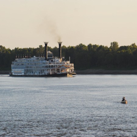 Ruskey floats the Mississippi in the shadow of a steamship