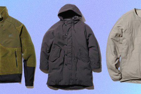 Snow Peak's Takibi down coat, fleece jacket collab with Mountains of Moods, and insulated pullover, all of which or on sale during the outdoor brand's January 2022 blowout