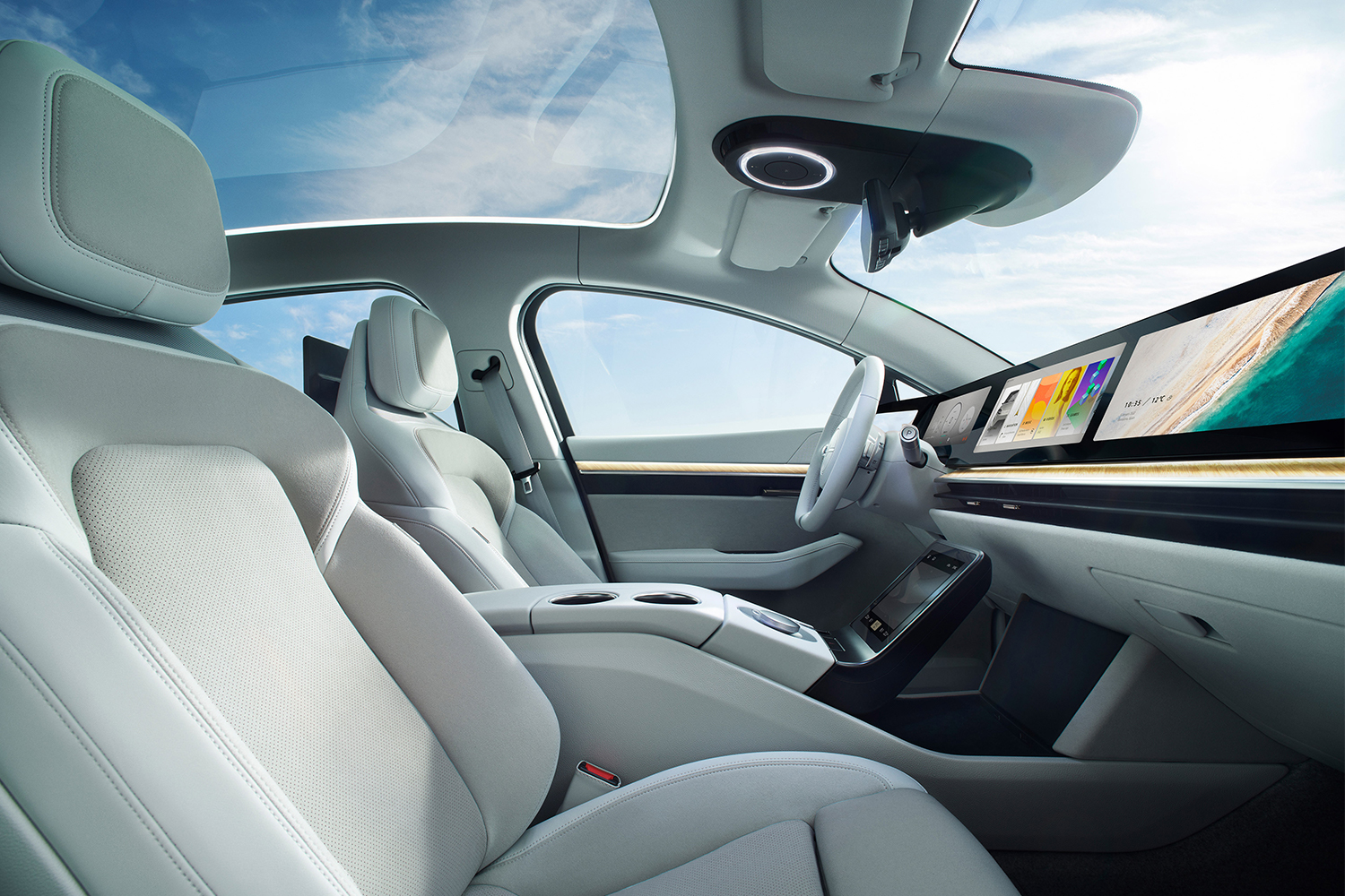 The interior of the Sony Vision-S 02 SUV, a new electric vehicle the tech company announced at CES in January 2022