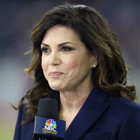 Michele Tafoya on the field before a game between the Cowboys and Texans at NRG Stadium