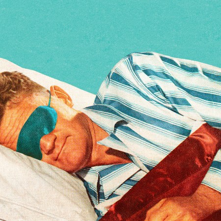 An illustration of a man sleeping in bed. A new study shows that sleeping in could actually help some people lose weight.