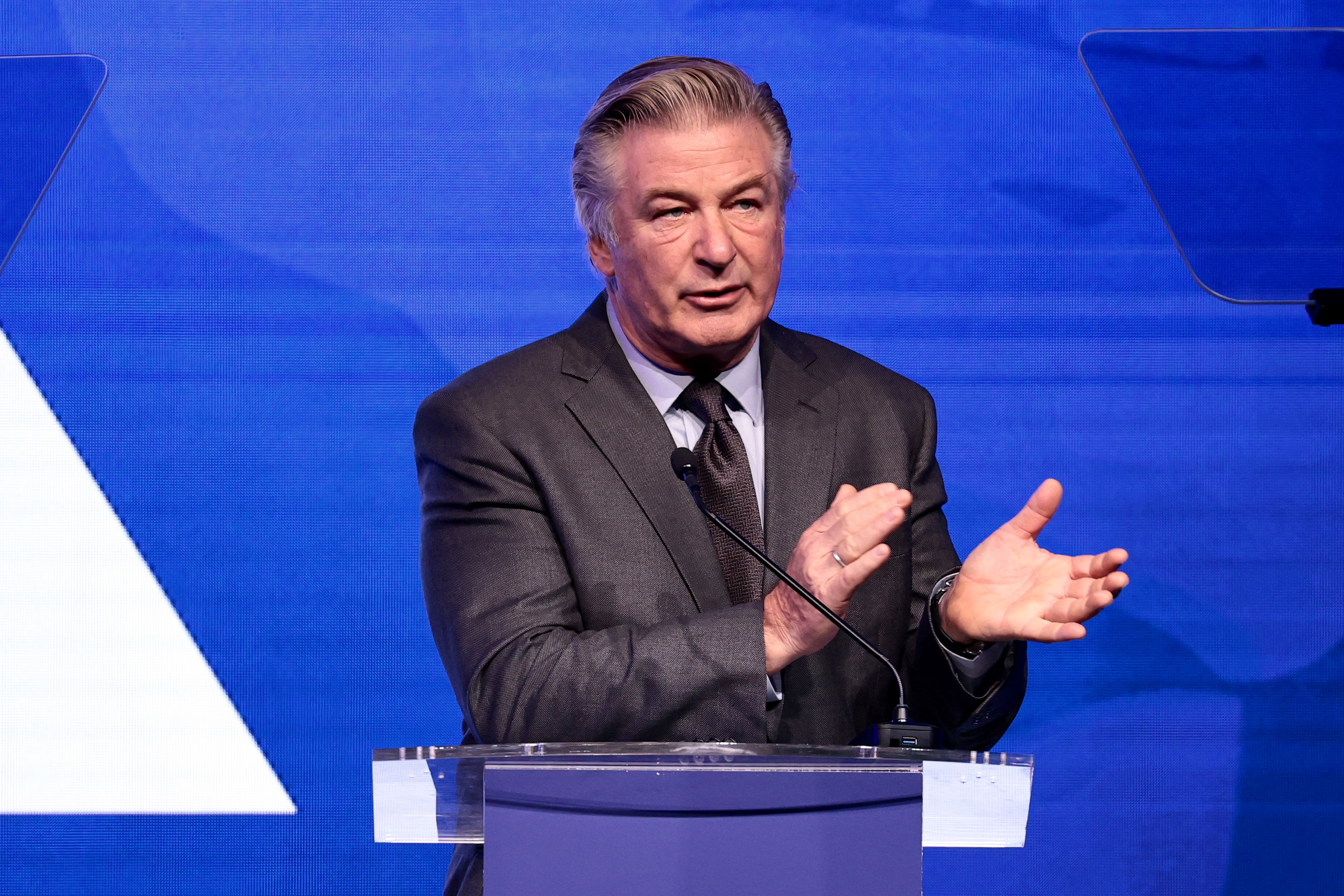 Alec Baldwin speaks during the 2021 RFK Ripple Of Hope Gala at New York Hilton Midtown on December 09, 2021 in New York City.