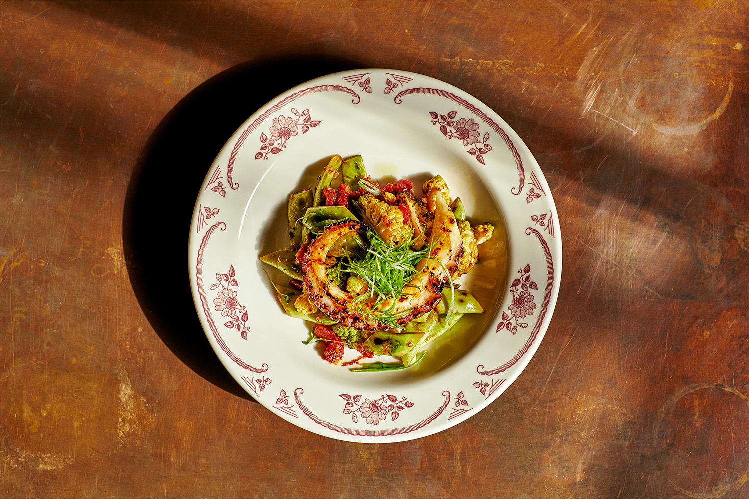 Plate of Octopus pasta.