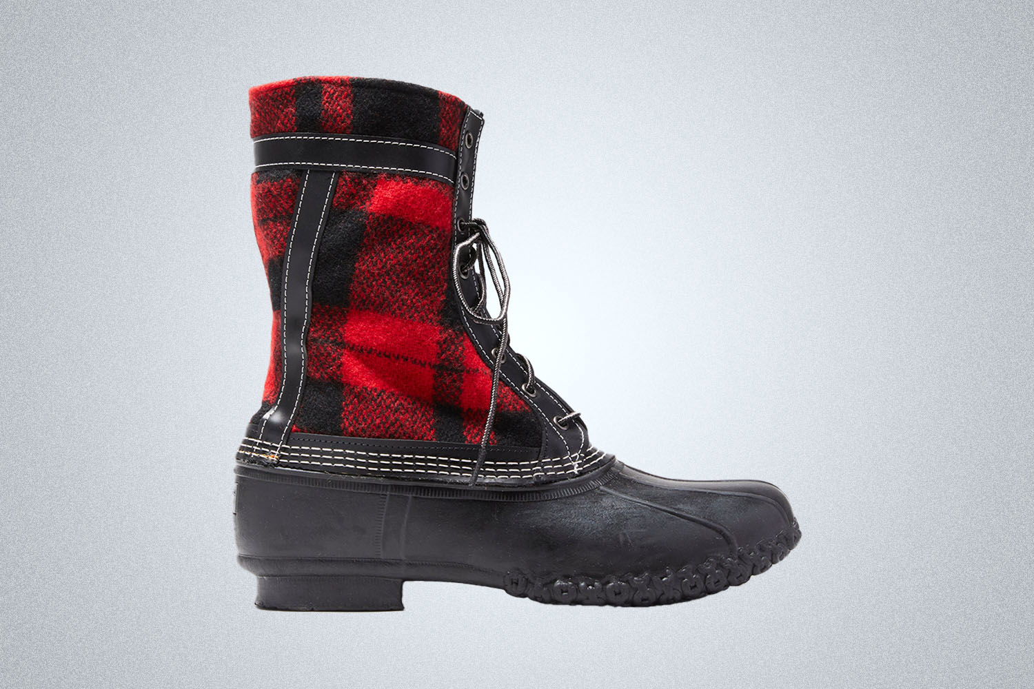 A pair of plaid LL Bean Boots