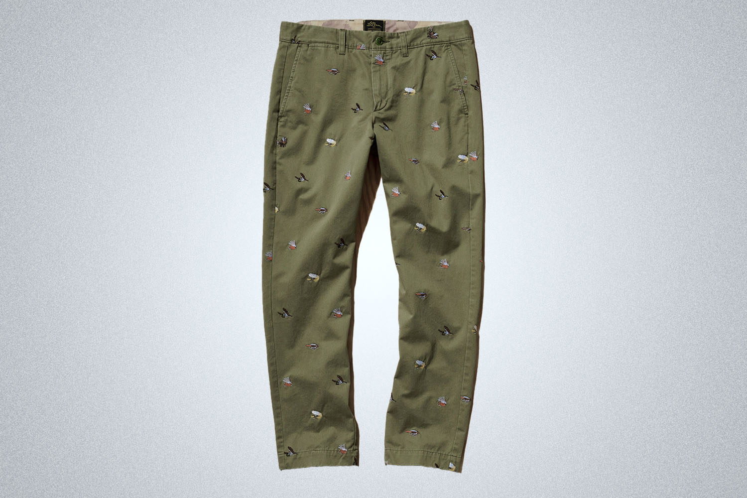 a pari fo embroidered sage green chino pants