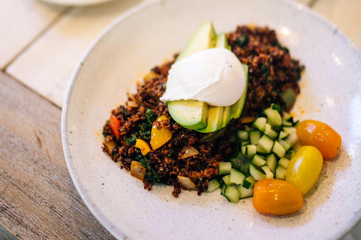 a plate of hash and avocado