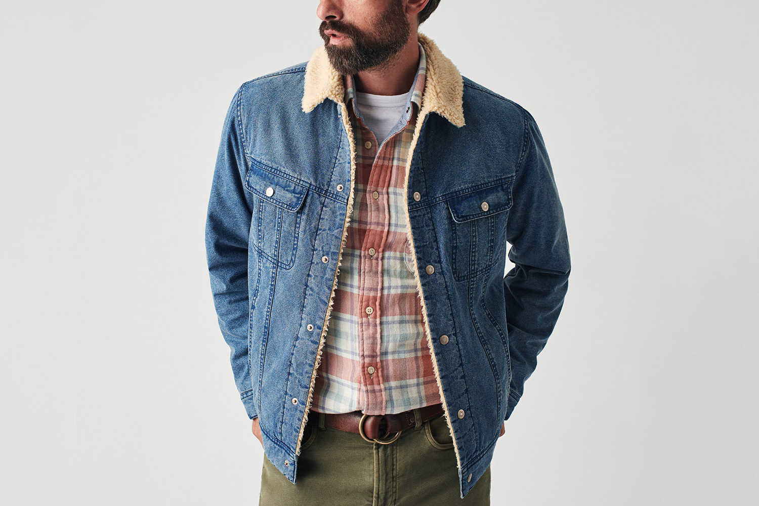 Faherty Men's Indigo Sherpa Timberline Trucker Jacket