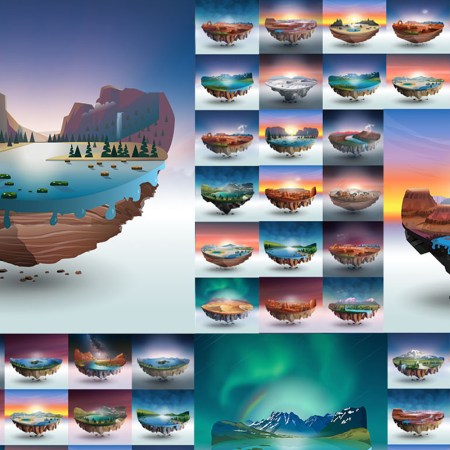 A grid showing the various National Park NFTs from creator Mick Gow. The NFTs are now available on OpenSea.