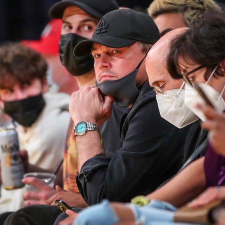 Leonardo DiCaprio at a Los Angeles Lakers and Portland Trail Blazers NBA game in Los Angeles wearing the rare Tiffany Blue Patek Philippe Nautilus ref. 5711.