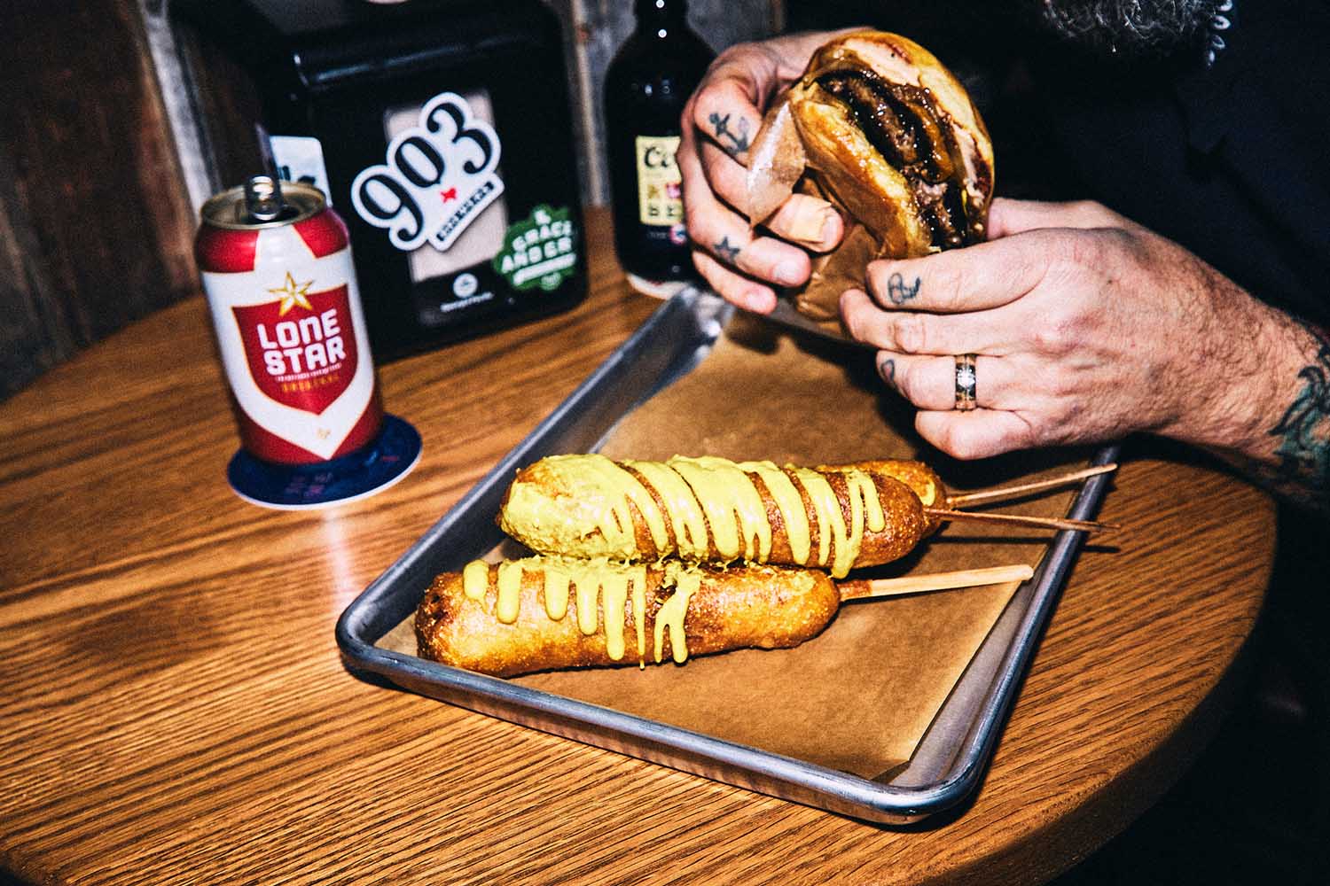 Hamburger and cheese corndogs from the Rodeo Bar