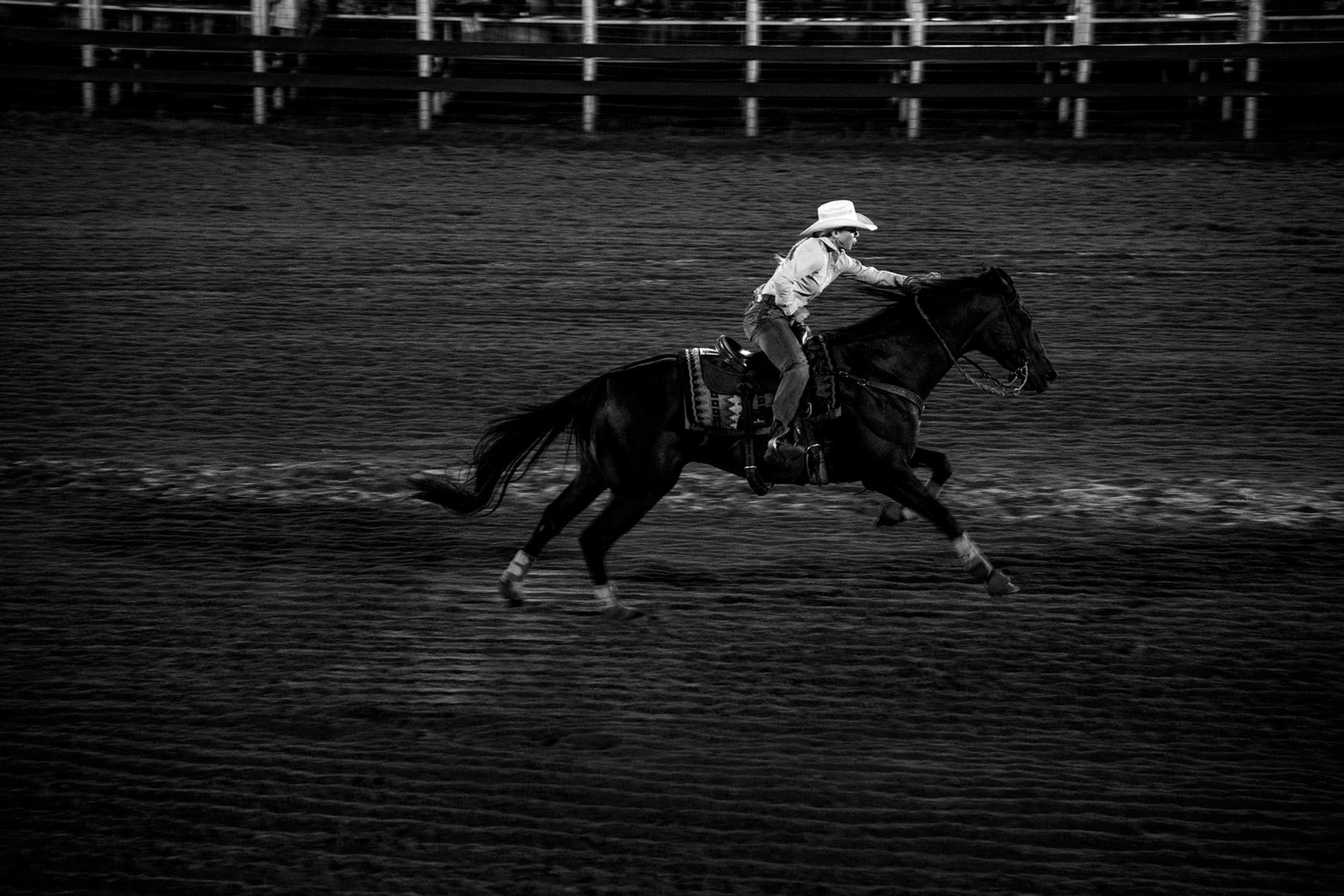 “This is a woman. She's a barrel racer and this is the final stretch, so she's close to the finish line,” Krantz says. “It’s all about your agility and getting done as quickly as possible without messing up. Barrel racing is definitely a big part of the rodeo.”