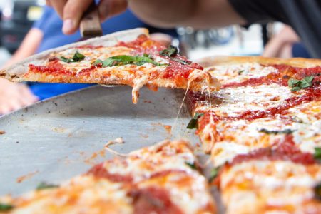 A Margherita pie is served at Lombardi's Pizza in New York, New York