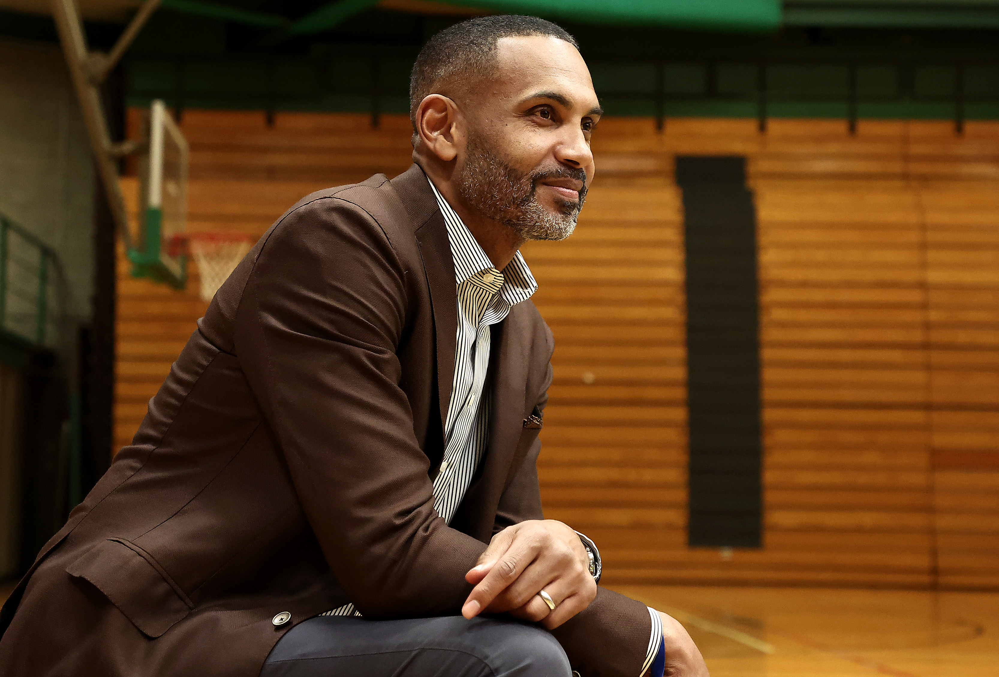 Grant Hill looks on during HBCU practice as part of 2022 All-Star Weekend in Ohio. We interviewed Hill about experiencing NCAA March Madness as a fan, a player and a sportscaster.