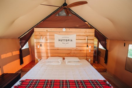 Inside a Huttopia Adirondacks tent.