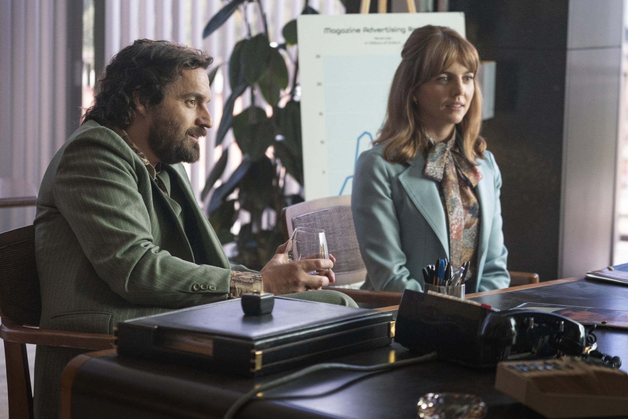 Jake Johnson and Ophelia Lovibond in HBO's "Minx."