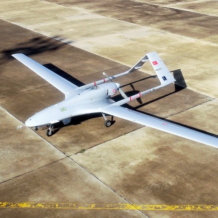 A Bayraktar TB2 unmanned aerial vehicle at Gecitkale Airport in Northern Cyprus in 2019. The Ukrainian military has been using the drones effectively against Russia in 2022.