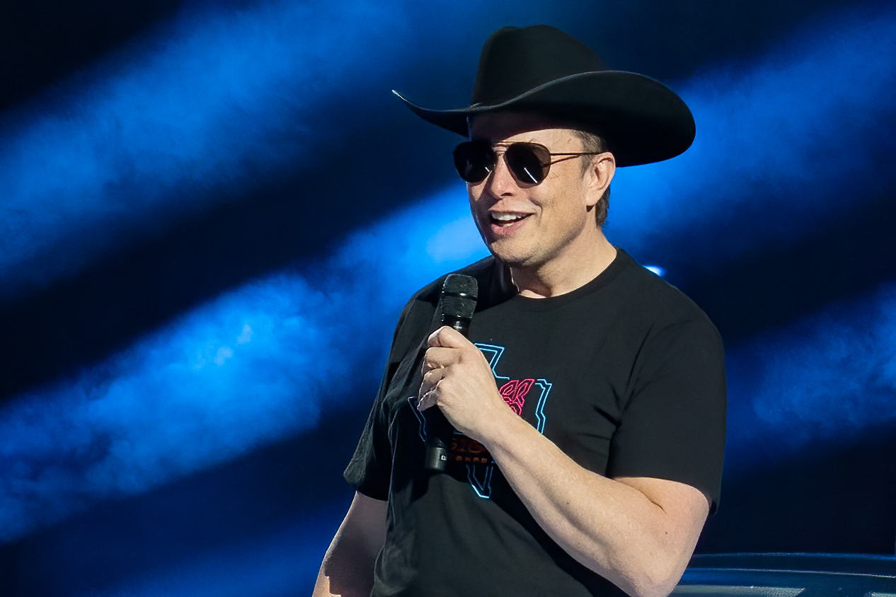 Elon Musk speaks at the Tesla Giga Texas manufacturing "Cyber Rodeo" grand opening party on April 7, 2022.