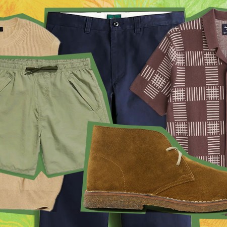 a collage of spring essentials on a green background