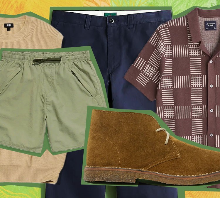 a collage of spring essentials on a green background