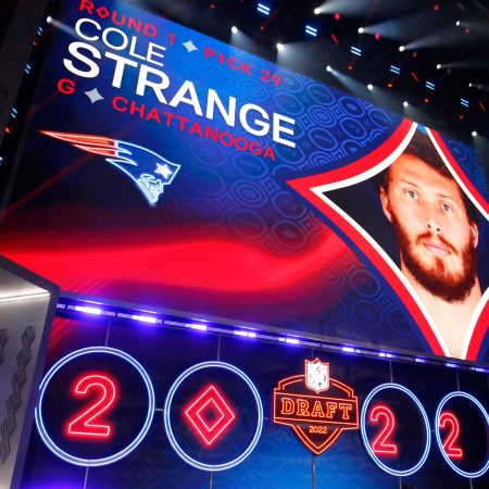 Cole Strange of Chattanooga is selected as the number 29 pick by the Patriots.