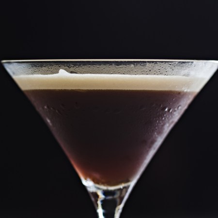 A coffee-based cocktail in a chilled martini glass. Cocktail was shaken to give a nice, cream colored head on the cocktail