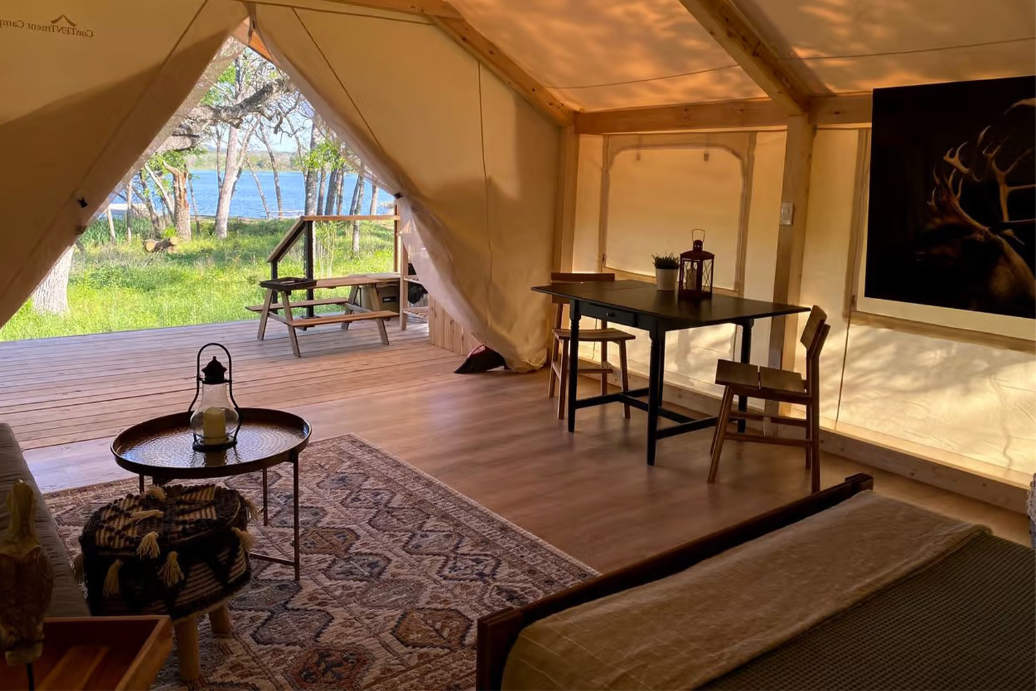 Interior of a tent at Lake Bastrop